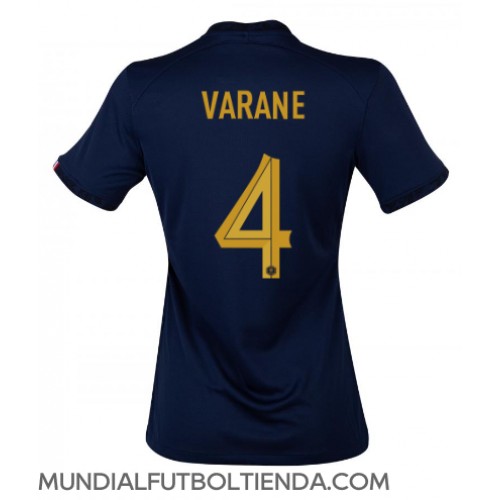 Camiseta Francia Raphael Varane #4 Primera Equipación Replica Mundial 2022 para mujer mangas cortas